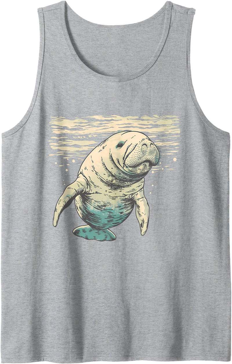 Sea Ocean Animal Art Manatee Sea Ocean Manatee Ocean Sea Animal Manatee Lover Tank Top - Heather Grey