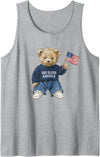 Cute Patriotic Teddy Bear Designs God Bless America Teddy Bear Patriotic 4th of July Tank Top - Heather Grey