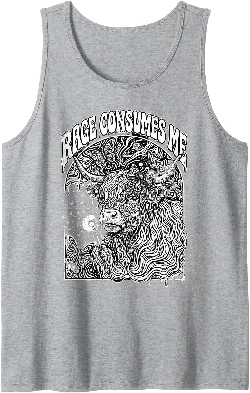 Cute Highland Cow Rage Consume Me Meme Designs Rage Consumes Me Highland Cow Flower Cute Tank Top - Heather Grey