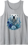 Arctic Polar Bear Crystal Rose Winter Spirit Majestic Polar Bear with Blue Ice Crystal Roses Tank Top - Heather Grey