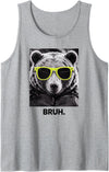 Chill Bear Retro Bear In Shades Funny Meme Designs BRUH Bear Vintage Photo With Retro Yellow Sunglasses Tank Top - Heather Grey