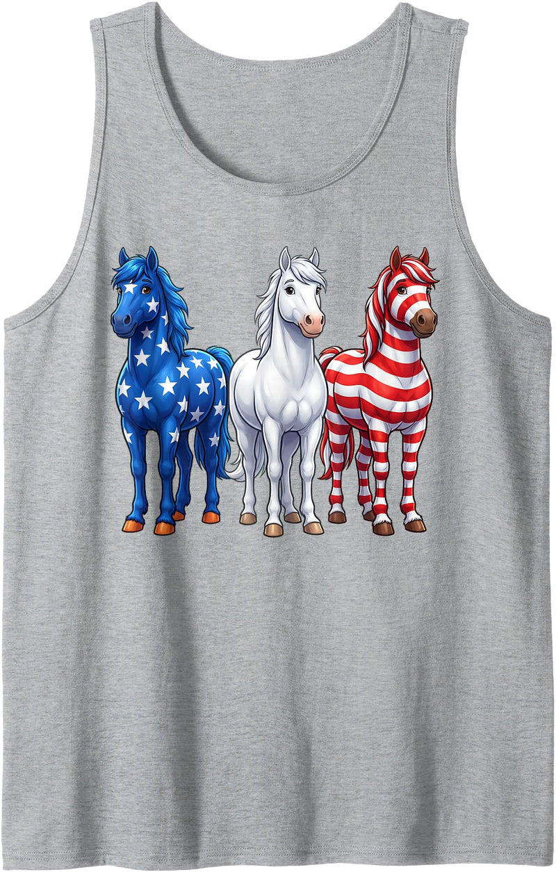Patriotic Horse Flag 4th of July Farm Animals Gift Funny Patriotic Horses USA Flag 4th of July Horse Lover Tank Top - Heather Grey