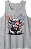 Retro Highland Cow Fourth of July Independence Day Cute Baby Highland Cow 4th of July Independence Day USA Farm Tank Top -