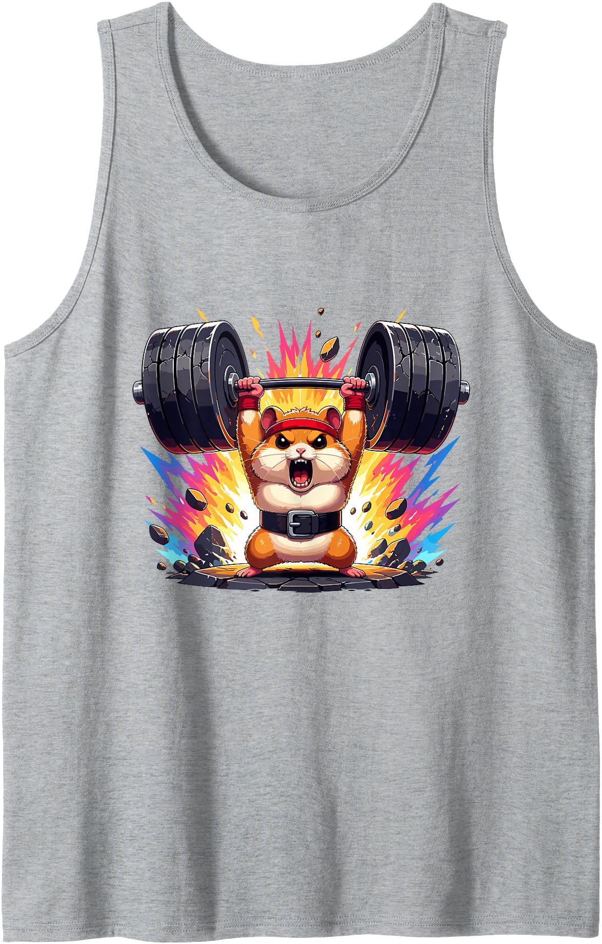 Strong Gym Hamster Weightlifting Barbell Power Tank Top - Heather Grey