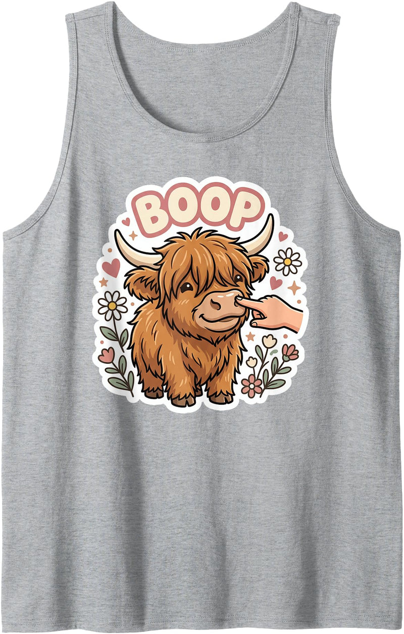 Boop Club Co Boop Highland Cow Nose Cute Farm Animal Floral Humor Tank Top - Heather Grey