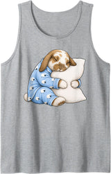 Holland Lop Rabbit Sleeping in Cute Pajamas Sleep Tank Top in Heather Grey