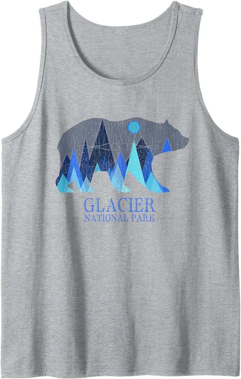 Glacier Grizzly Bear Tsunrisebey Retro Glacier Grizzly Bear Glacier National Park Tank Top - Heather Grey