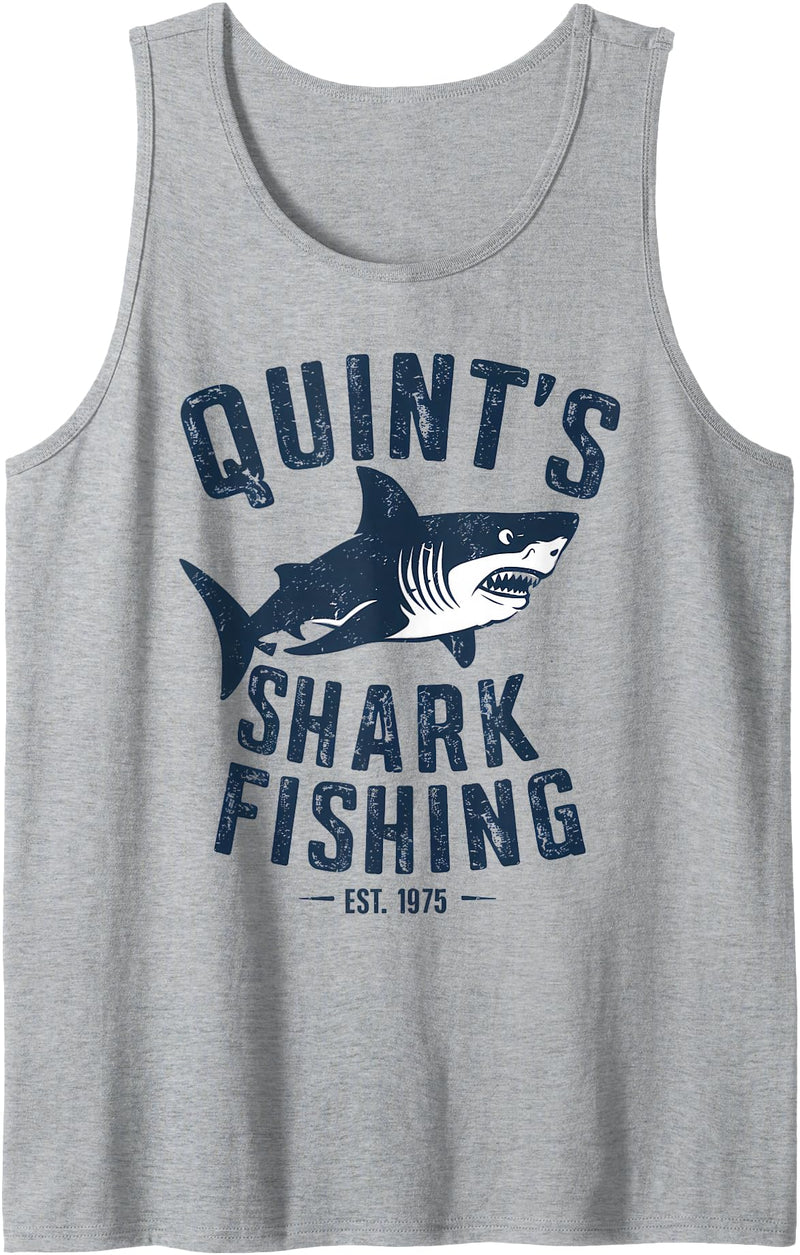Cool Retro Shark in Sunglasses 70s 80s 90s Vintage Quint's Shark Fishing 1975 Retro Tank Top - Heather Grey