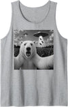 Retro Polar Bear Selfie with UFOs Meme Polar Bear Selfie with UFO Alien Funny Tank Top - Heather Grey