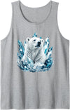 Arctic Polar Bear Crystal Ice Wildlife Ice King Polar Bear with Blue Crystal Peaks Tank Top - Heather Grey
