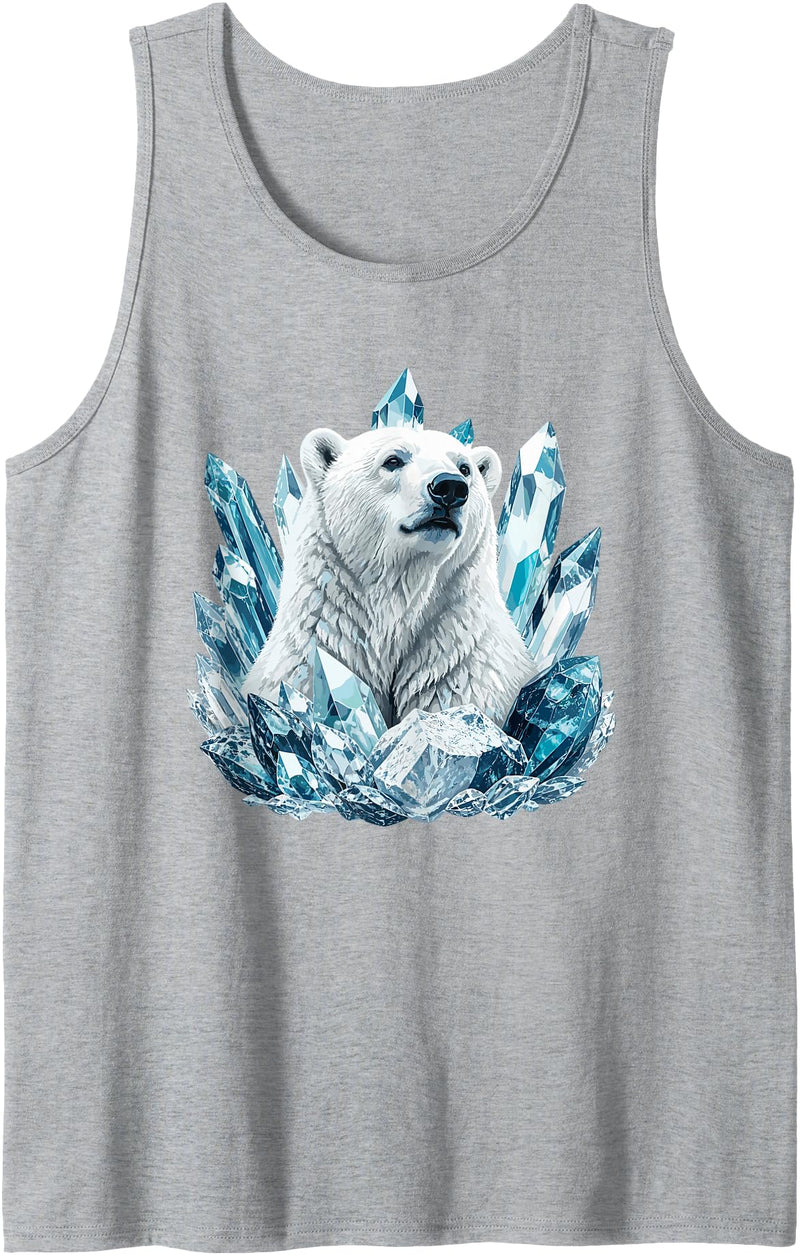 Arctic Polar Bear Crystal Ice Wildlife Ice King Polar Bear with Blue Crystal Peaks Tank Top - Heather Grey