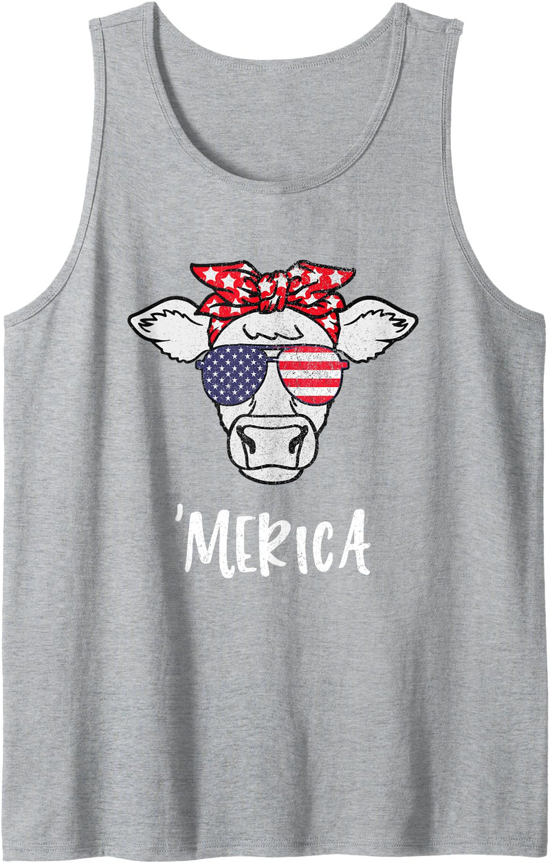 Funny Merica Cow America 4th Of July Retro Vintage Merica American Cow American Flag Retro Vintage Patriotic Tank Top -