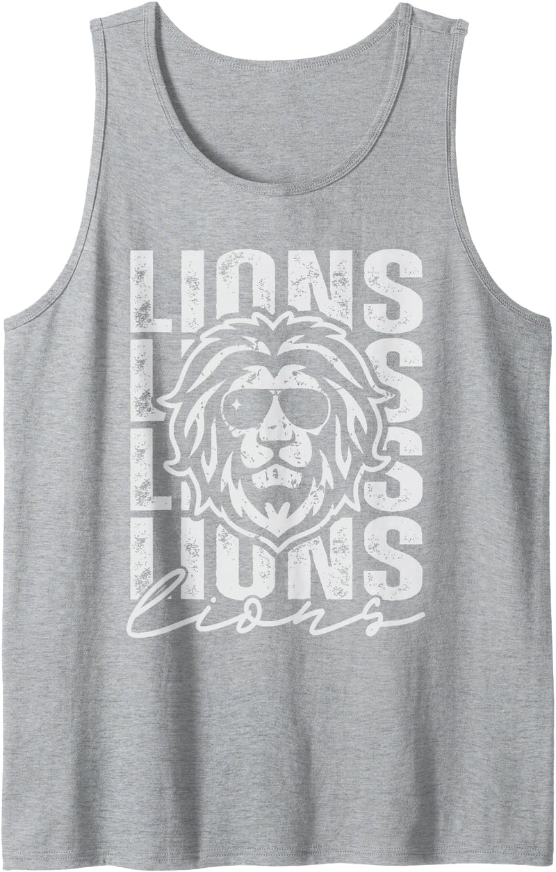Back to School Lion Spirit Lunch Lady Zoo Day Kids Vintage Lions School Mascot Game Day Men Teacher Boy Women Tank Top - Heather Grey