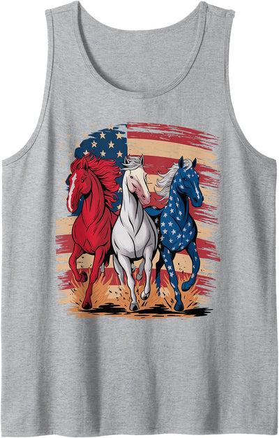 Horse American Flag USA Horse Patriotic USA Flag 4th of July Horses Tank Top