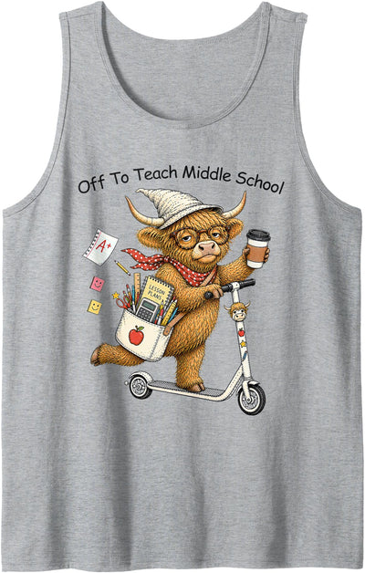 Highland Cow Middle School Teacher Humor Costume Off Tank Top