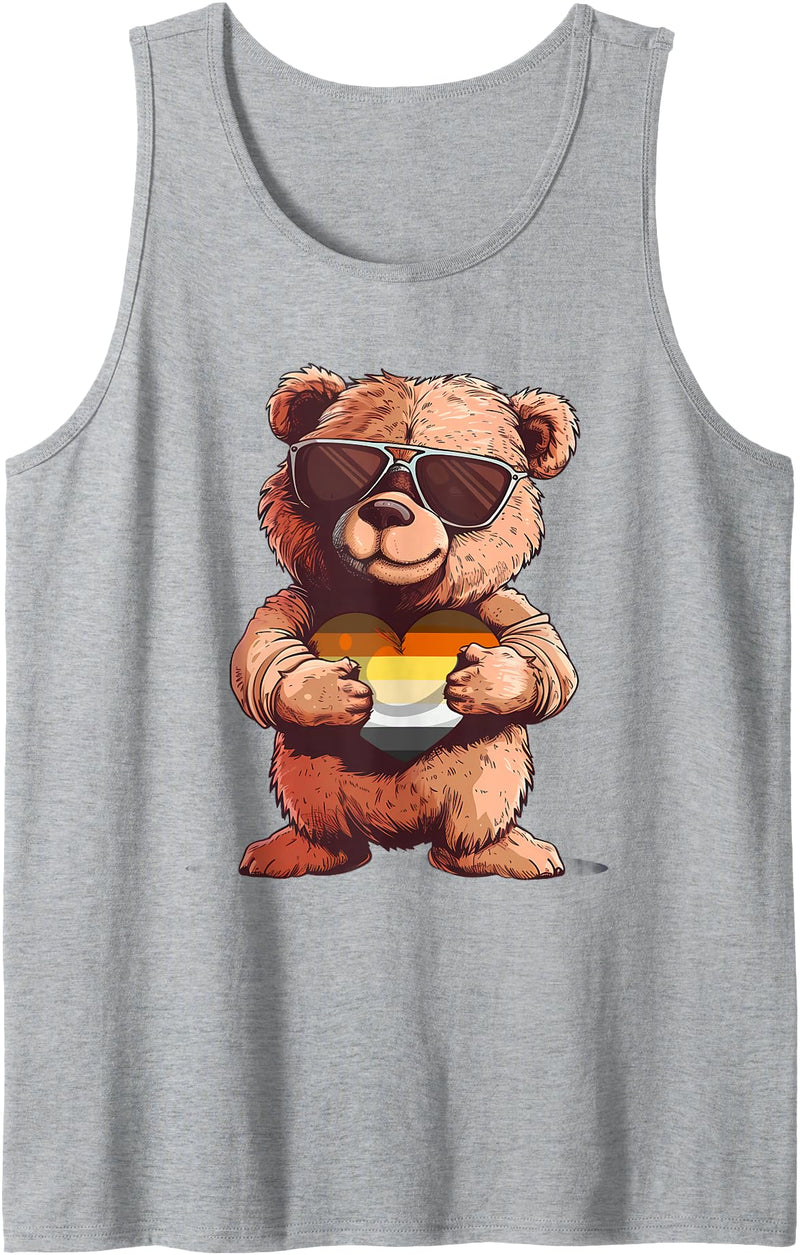 Gay Bear Pride LGBTQ Gay Bear Pride Heart LGBTQ Gay Pride Bear Flag Gay Flag Tank Top - Heather Grey