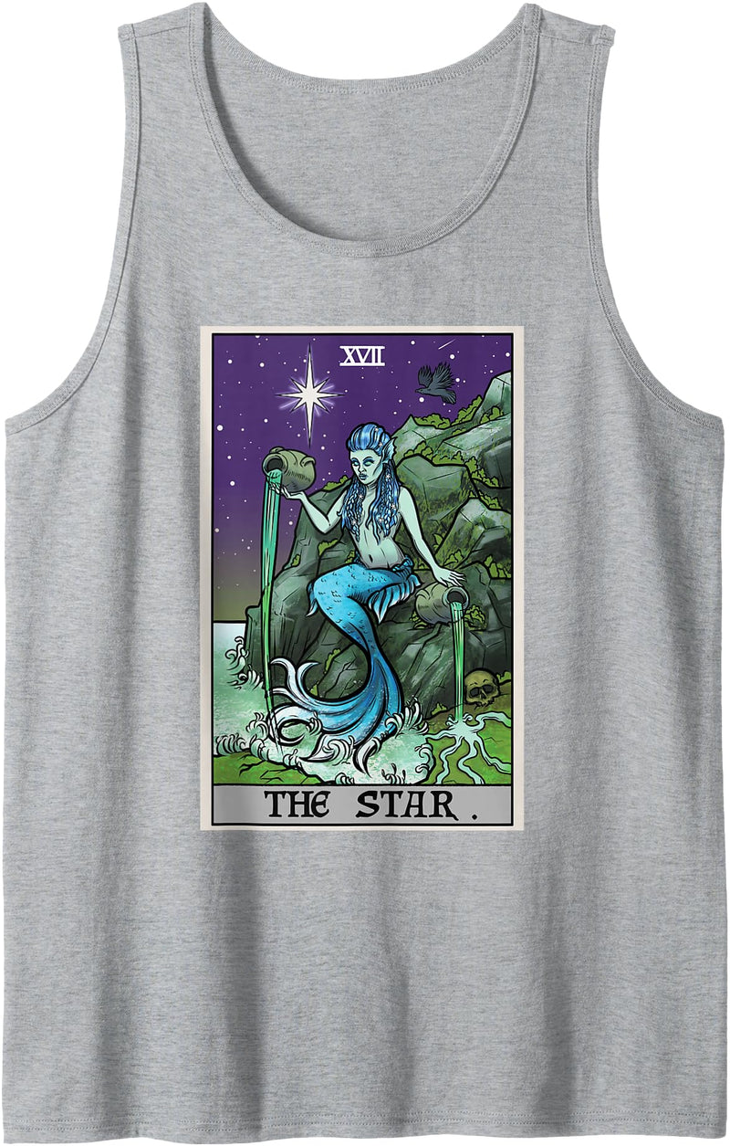 The Ghoulish Garb The Star Tarot Card Halloween Mermaid Witch Creepy Siren Tank Top - Heather Grey