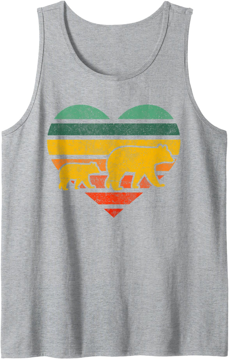 Mama Bear One Cub Retro Heart Mothers Day Gift Tank Top - Heather Grey