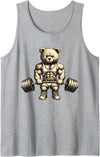 Funny Barbell Gym Graphic Tees for Women Men Kids Funny Teddy Bear Lifting Weights Gym Workout Animal Shirts Tank Top - Heather Grey