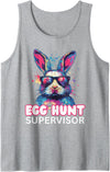 Easter Egg Hunt Supervisor Funny Mom Dad Tie Dye Bunny Tank Top in Heather Grey