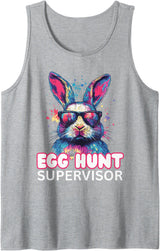 Easter Egg Hunt Supervisor Funny Mom Dad Tie Dye Bunny Tank Top in Heather Grey