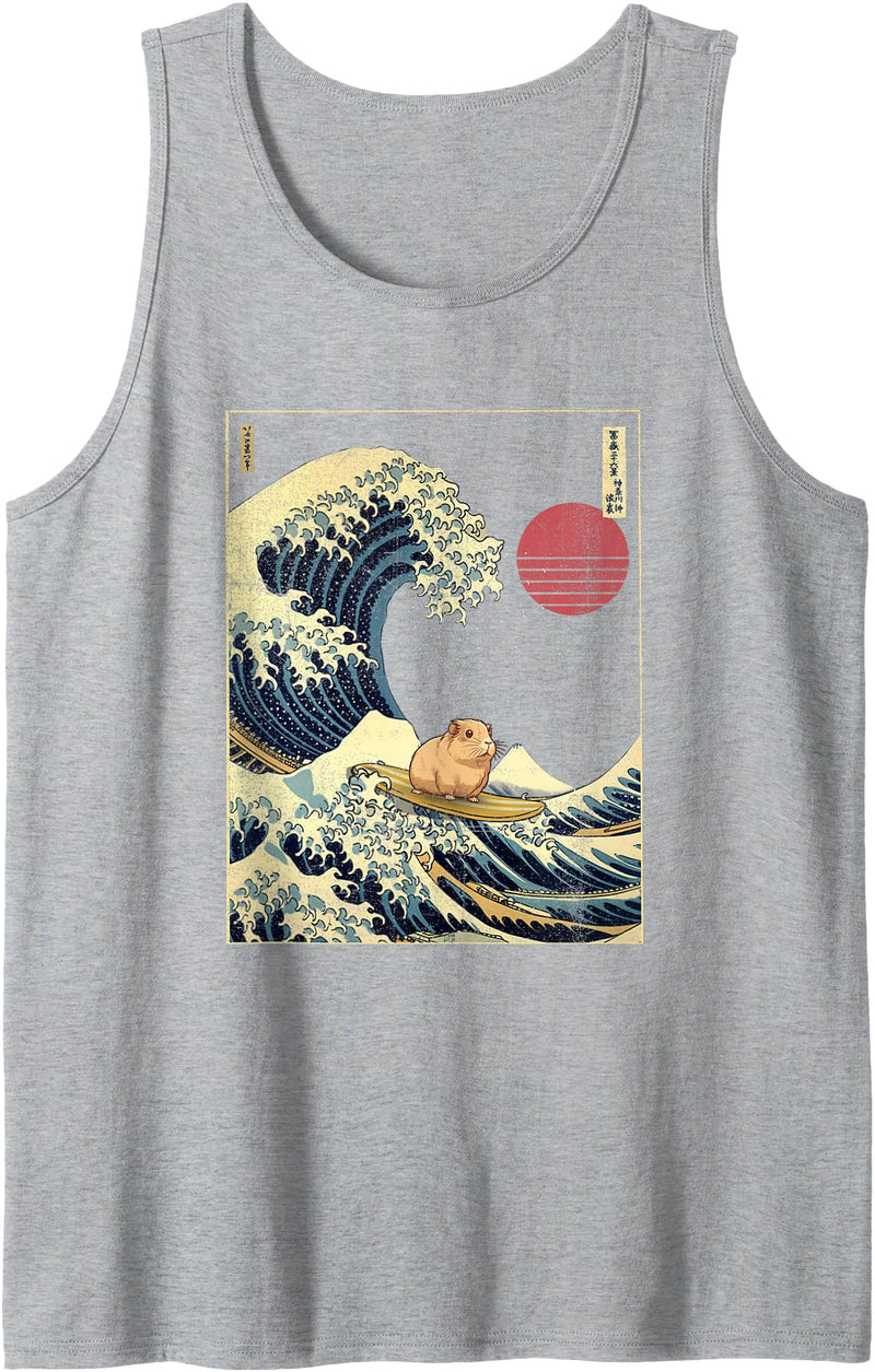AxisNagawa Guinea Pig Kanagawa Wave Funny Surf Animal Tank Top - Heather Grey