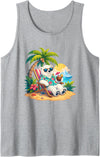 Tropical Polar Bear Summer Beach Vibes Relaxing Beach Vacation Polar Bear Hawaii Tank Top - Heather Grey