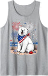 Patriotic Polar Bear Happy Beach Art Co Happy Polar Bear Patriotic Beach Fireworks 4th July Tank Top - Heather Grey