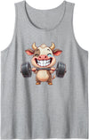 Cute Gym Cow Weightlifting Animal Workout Funny Cow Lifting Barbell Strength Workout Fitness Tank Top - Heather Grey
