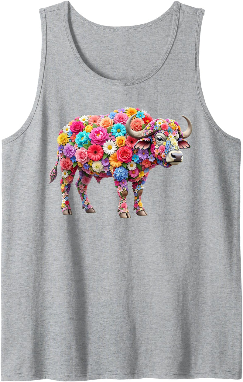 Buffalo lover for Women Men Kids Cute Flower Buffalo on Summer Floral Buffalo Tank Top - Heather Grey