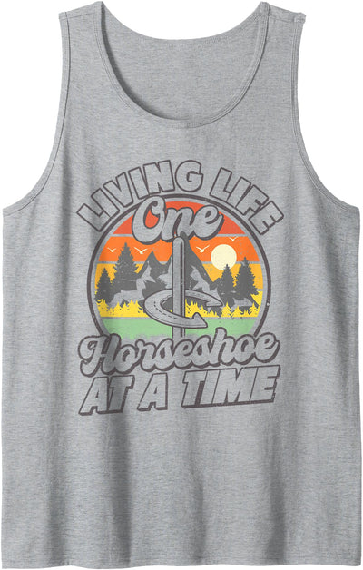 Horseshoe Throwing and Retro Horseshoe Pitching Living Life One Horseshoe at a time Funny Horseshoe Pitching Tank Top