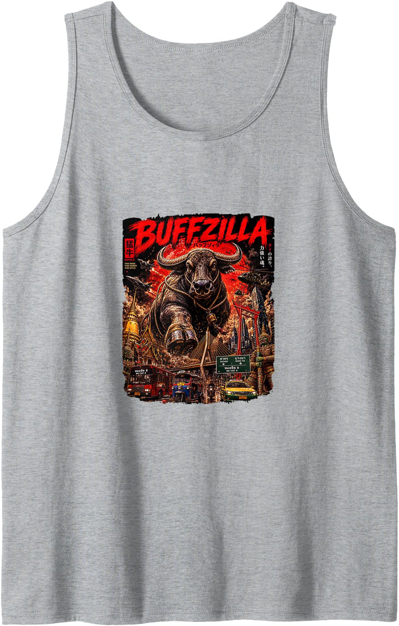 CUTE & TEES Cute Buffalo Buffzilla for Thai Buffal Moms Dads Pet Lovers Tank Top - Heather Grey