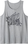 Pigs Fly Funny Graphic Apparel Flying Pig with Angel Wings & Third Eye Tattoo Graphic Art Tank Top - Heather Grey
