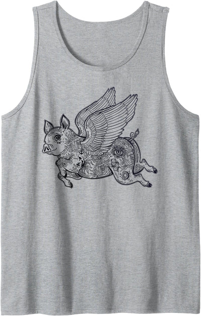 Flying Pig with Angel Wings & Third Eye Tattoo Graphic Art Tank Top