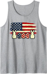 Easter Egg Bunny American Flag Patriotic USA Men Women Tank Top in Heather Grey