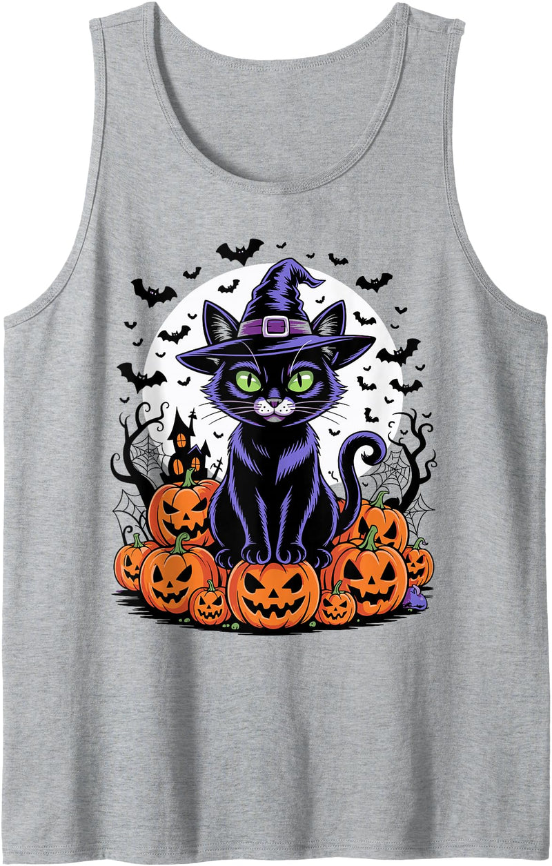 Halloween Cute Ghost Pumpkin Cat Shirt Men Women Vintage Black Cat Halloween Spooky Pumpkins Apparel for Kids Tank Top -