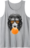 Bubble Gum Animals Lions Face Kids, Women, Men Orange Bubble Gum Lion Stripe Sunglasses Lion Head Tank Top - Heather Grey