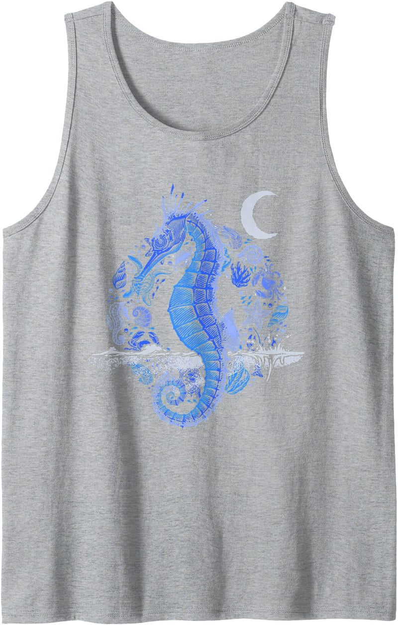 Seahorse Underwater Animal Aquarium Fish Ocean Sea Creature Crescent Moon Underwater Seahorse Tank Top - Heather Grey
