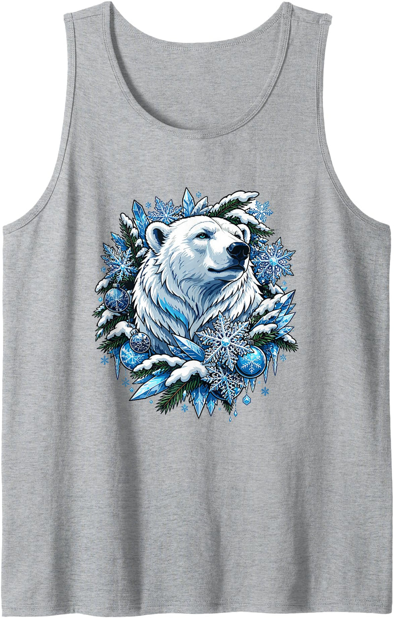 Arctic Polar Bear Winter Snowflakes Christmas Polar Bear Wreath Ice Crystals Tank Top - Heather Grey