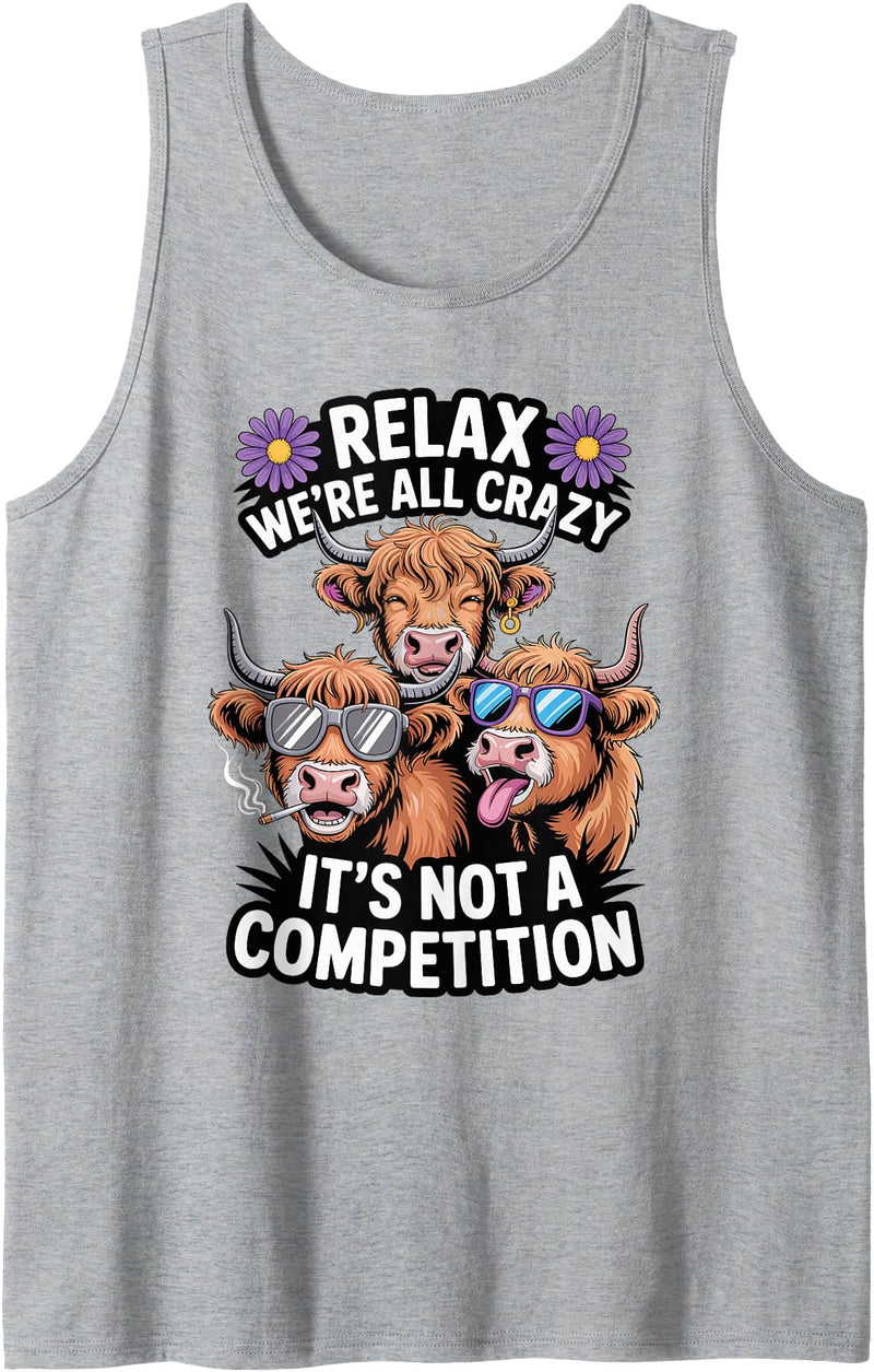 Ranch Folks Country Humor Funny Crazy Highland Cow Humor Design Tank Top - Heather Grey