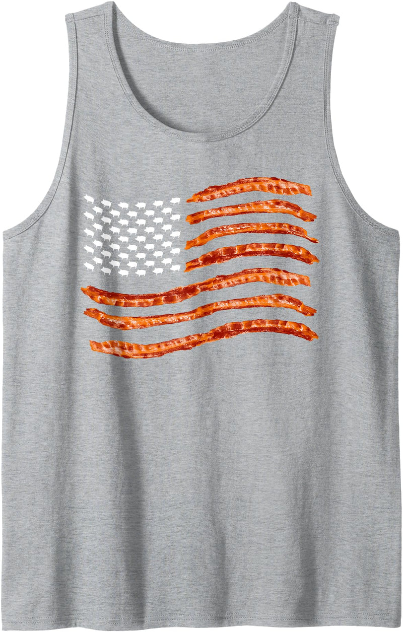 Cool American Smoked Pork Meat Lovers Designs USA Bacon Flag | Cute US Dried Pigs Funny 4th Of July Gift Tank Top - Heather Grey