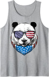 Blinkies Patriotic Fourth of July Panda American Flag July 4th Panda Bear Tank Top - Heather Grey