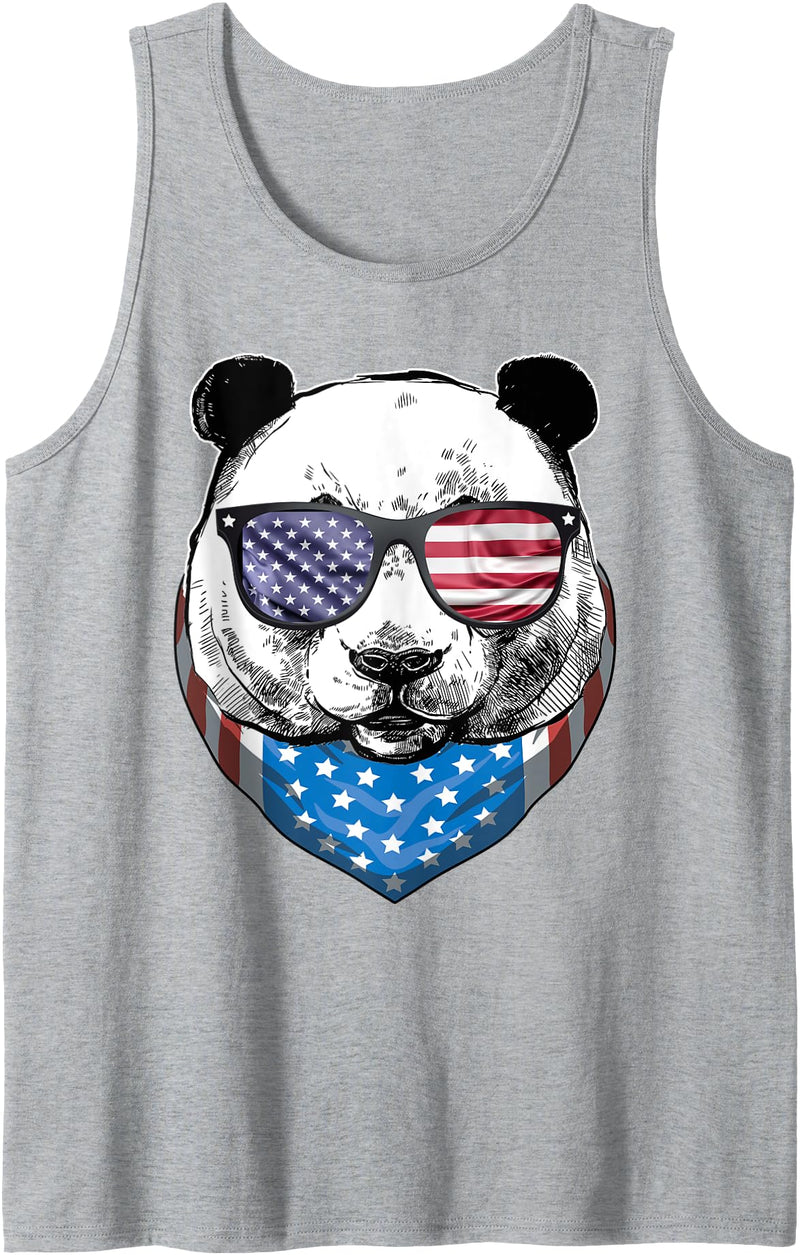 Blinkies Patriotic Fourth of July Panda American Flag July 4th Panda Bear Tank Top - Heather Grey