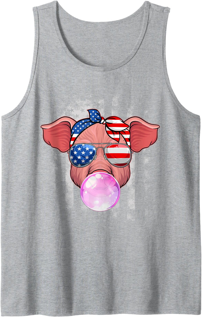 Amb Patriotic Pig Farming Animal Lover 4th Of July Pig Lovers Farmers USA Flag 4th Of July Patriotic Girls Kids Tank Top - Heather Grey