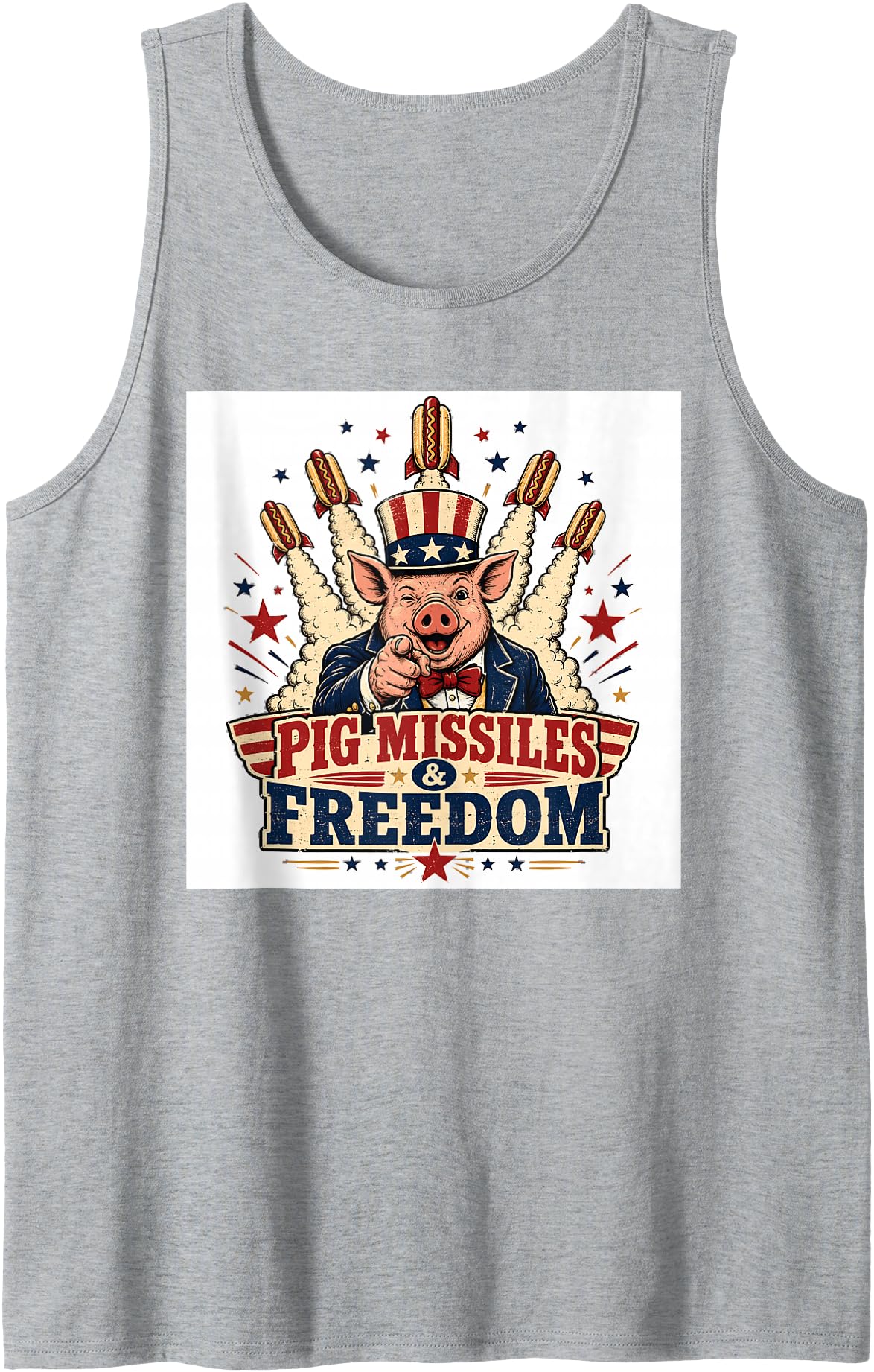 Freedom Rocket Pig America Group USA Pig Missiles and Freedom 4th of July Freedom Party Men Women Tank Top - Heather Grey