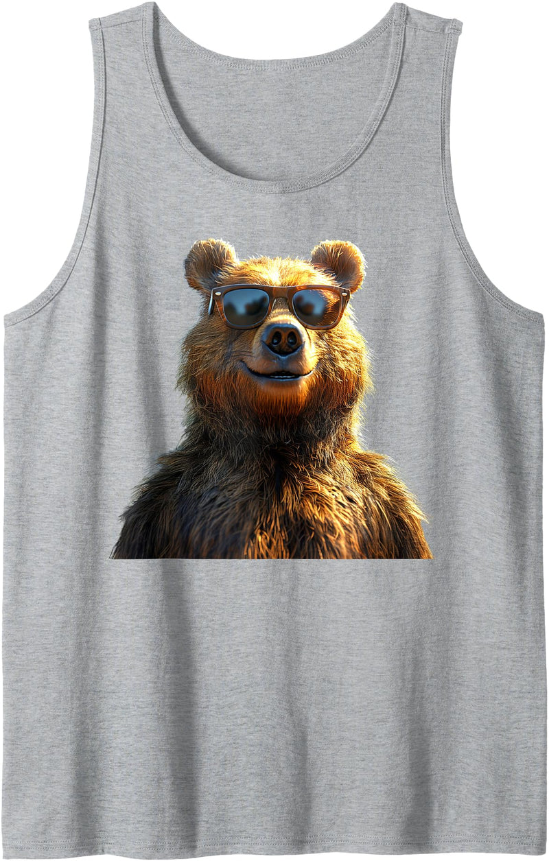 Funny Brown Bears for Grizzly Bear Lovers Brown Bear with Sunglasses Grizzly Bears Wild Brown Bear Tank Top - Heather Grey