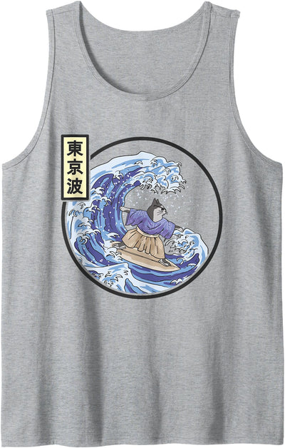 Japanese Aesthetic Gifts For Men Women & Kids Cat Surfing Japanese Waves Kanagawa Japan Aesthetic Anime Tank Top