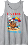 T9Shop Merry Christmas in July Highland Cow Lover Highland Cow Summer Xmas Its Fine Im Fine Everythings Fine Tank Top -