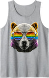 Gay Daddy Bear Funny LGBT Gay Pride LGBTQIA Gifts Mens Gay Bear LGBTQ Rainbow Sunglasses Pride Flag Daddy Bear Tank Top - Heather Grey