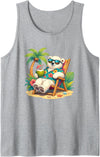 Tropical Polar Bear Summer Beach Vibes Relaxed Polar Bear Hawaiian Shirt Summer Beach Tank Top - Heather Grey